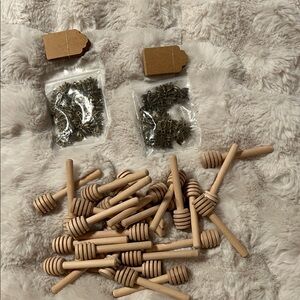 Wooden Honey Dippers and Metal Charms Set